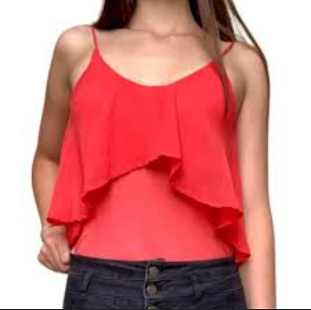 Women's Sparkle & Fade Tank Top Size Small Coral V-neck with layered design EUC.